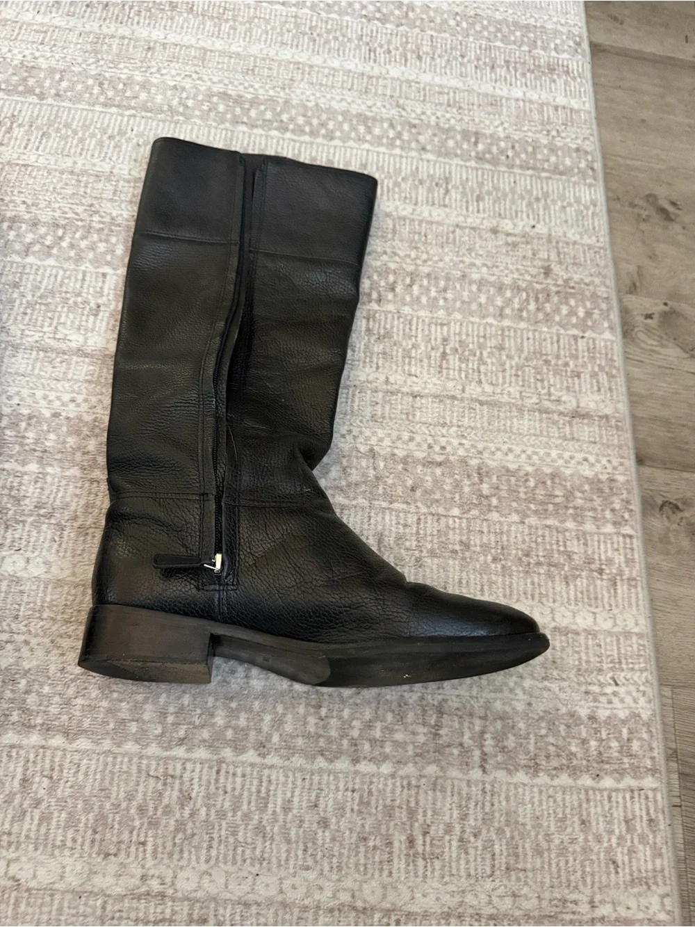 Tory Burch Black Leather Mid-Calf Boots with Gold Logo